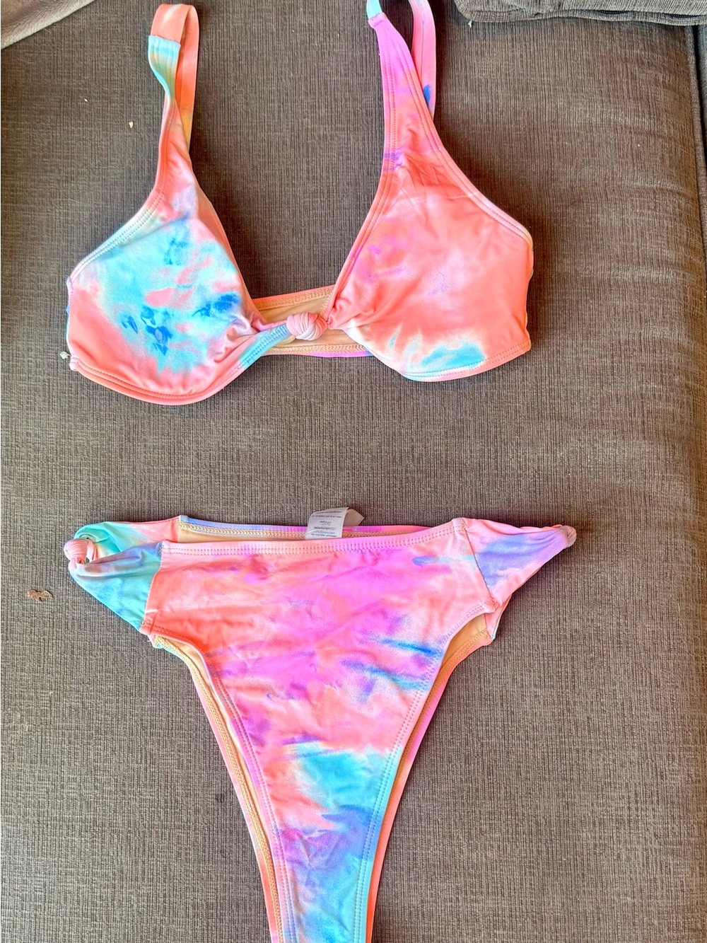 Neon Tie-Dye Coral Bikini Set - Women's Two-Piece Swim